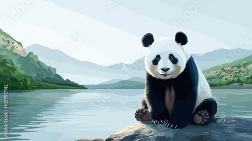 Panda against an isolated background, showcasing its unique appearance and detailed fur in a simple, uncluttered environment.