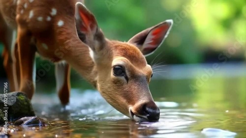 Deer drinking water animation video