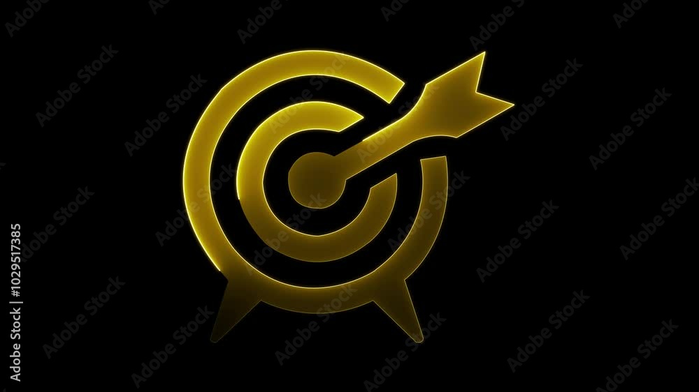 Target arrow animation by yellow neon on black background.