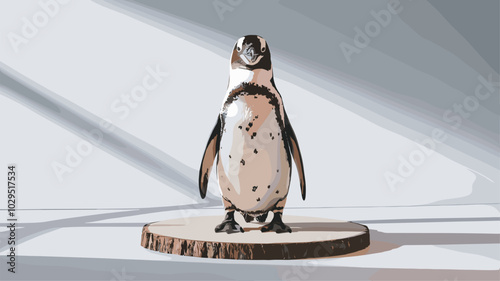 Professionally lit studio shot of a penguin, with soft lighting enhancing its sleek feathers and distinctive markings against a minimalistic backdrop.