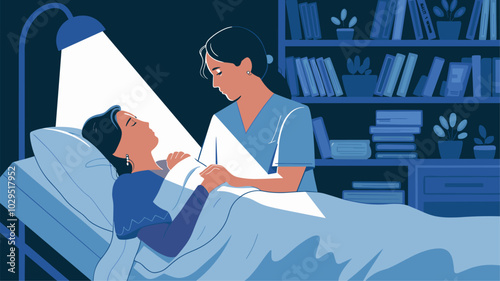 A hospice nurse comforts a patient during their final moments.