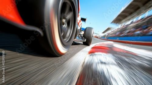 Dynamic motorsport action on asphalt racing track for automotive media