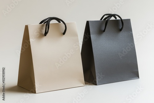 Minimalist black and beige shopping bags with black handles photo