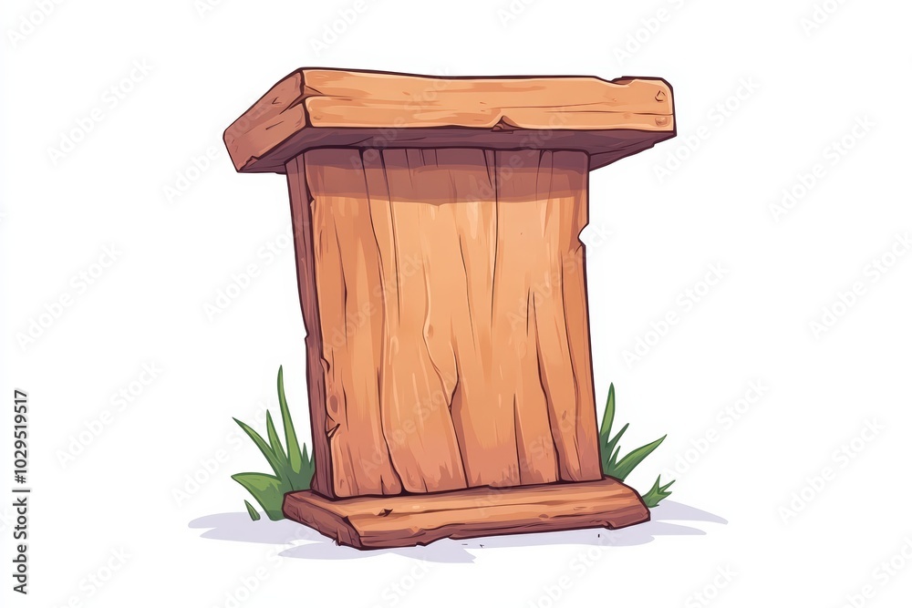 Wooden pedestal with grass, white isolated background. Wooden pedestal with grass, white isolated background.