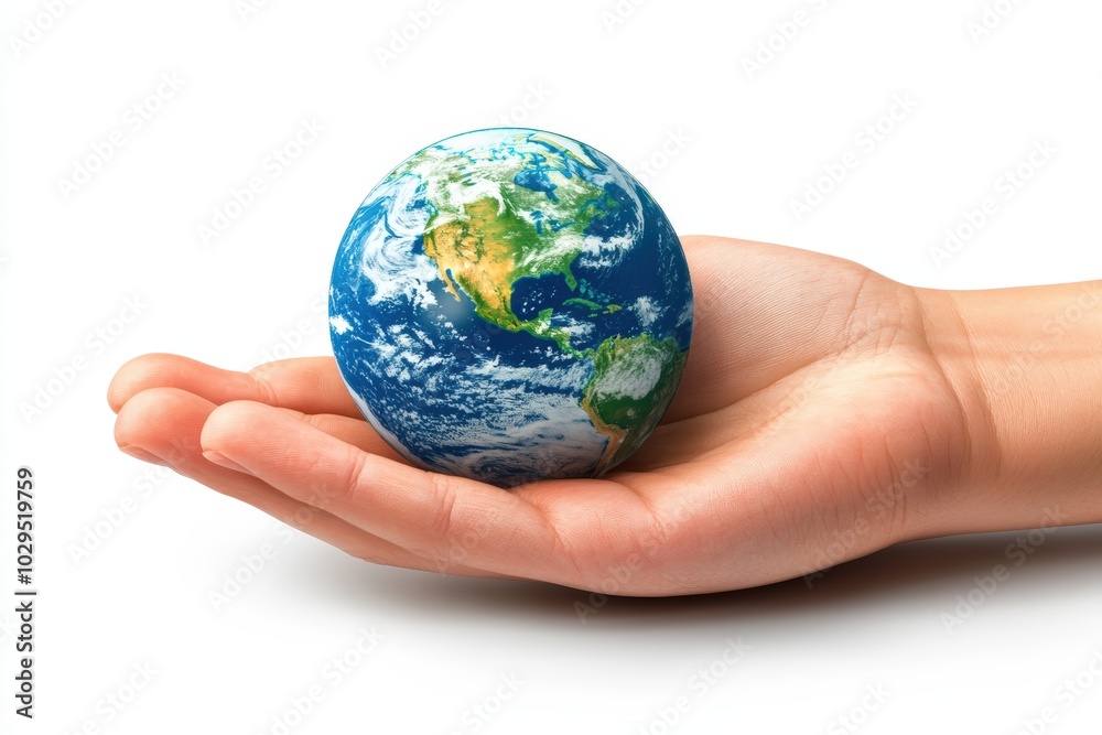 Hand holding a miniature globe on a white isolated background. Hand holding a miniature globe on a white isolated background.