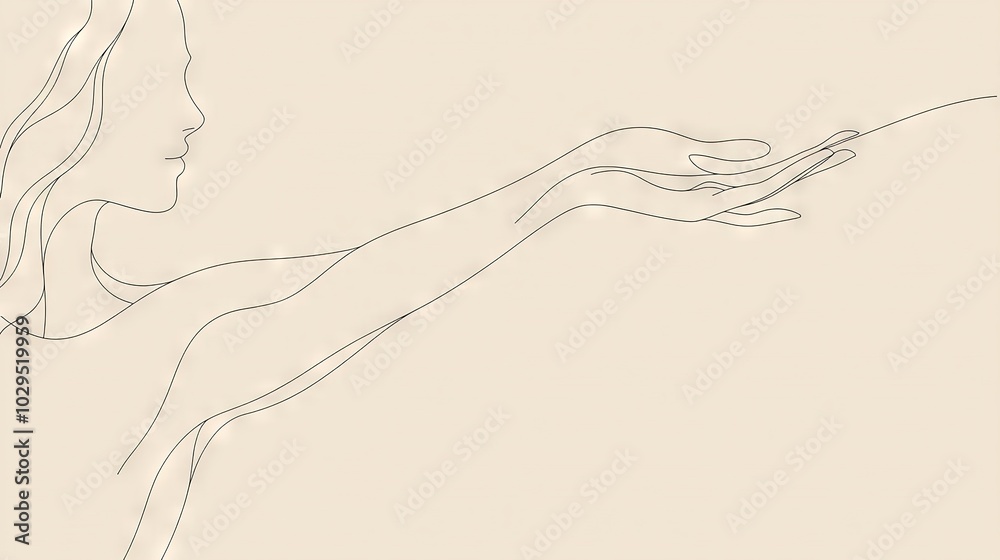A woman holds a cell phone in both hands with one hand drawn in line A woman holds a cell phone in both hands with one hand drawn in line