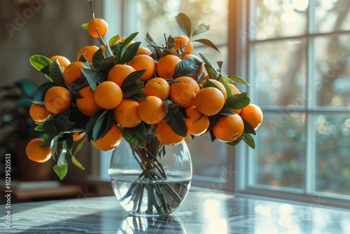 A beautifully arranged bowl of fresh oranges showcasing vibrant color and rich textures photo