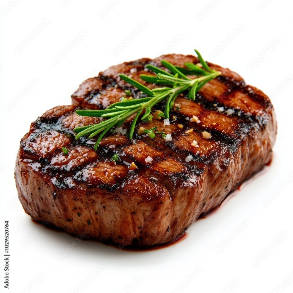 Grilled steak with rosemary, isolated on white background. Grilled steak with rosemary, isolated on white background.