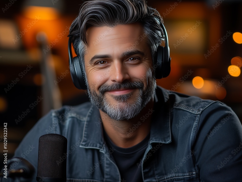 Smiling Man with Headphones in Studio Smiling Man with Headphones in Studio