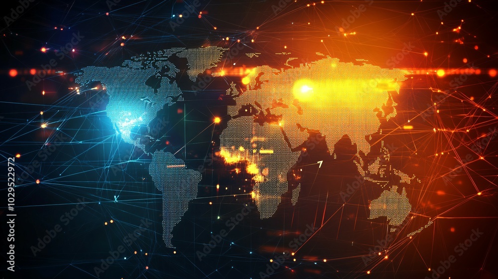 World Map with Digital Network Connections World Map with Digital Network Connections