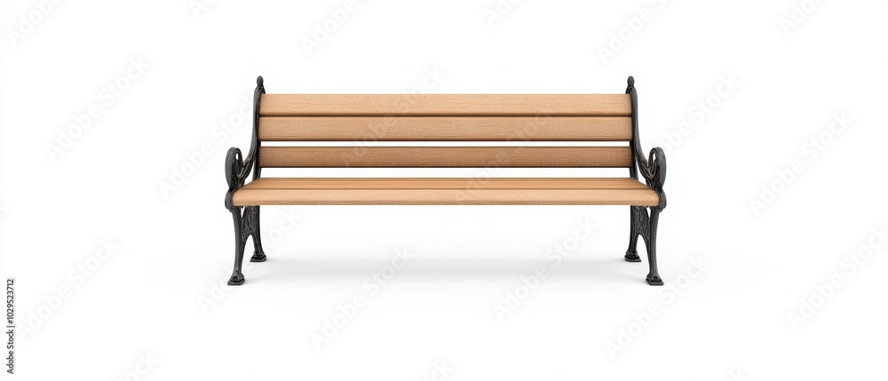 Wooden park bench with metal frame, white isolated background. Wooden park bench with metal frame, white isolated background.