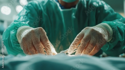 Surgeon performing operation in sterile operating room - medical precision and skill