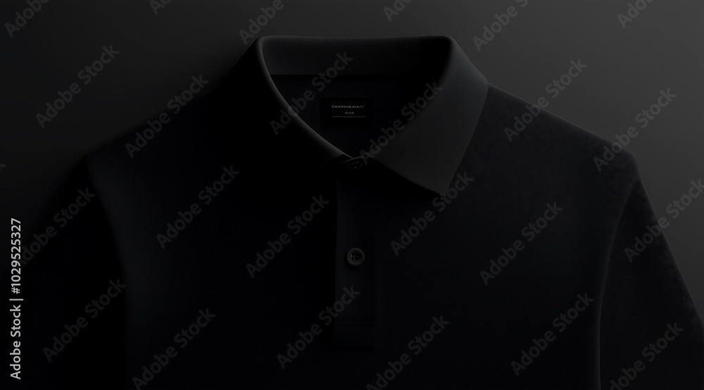 Black Polo Shirt Close-up on Dark Background Black Polo Shirt Close-up on Dark Background