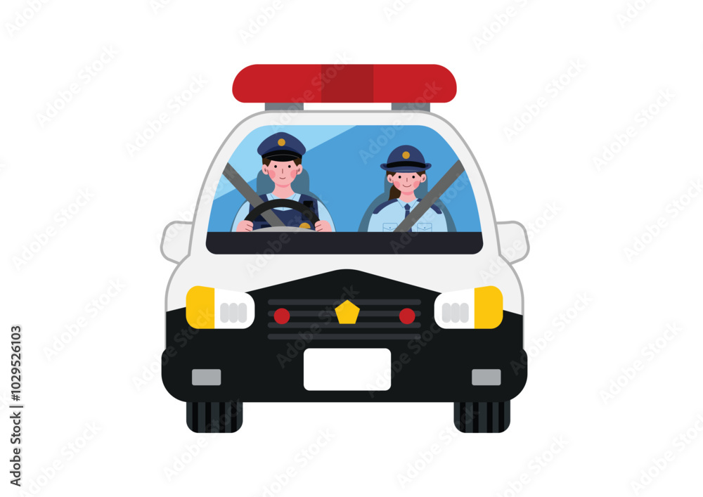 パトカーを運転する警察官