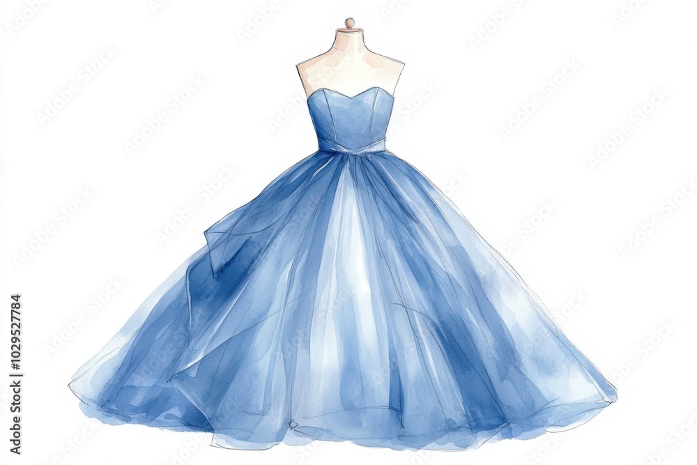 Obraz premium Elegant blue dress on a mannequin against a white background.