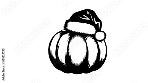 Black and White Vector of a Pumpkin Wearing a Christmas Hat Generative AI

 photo