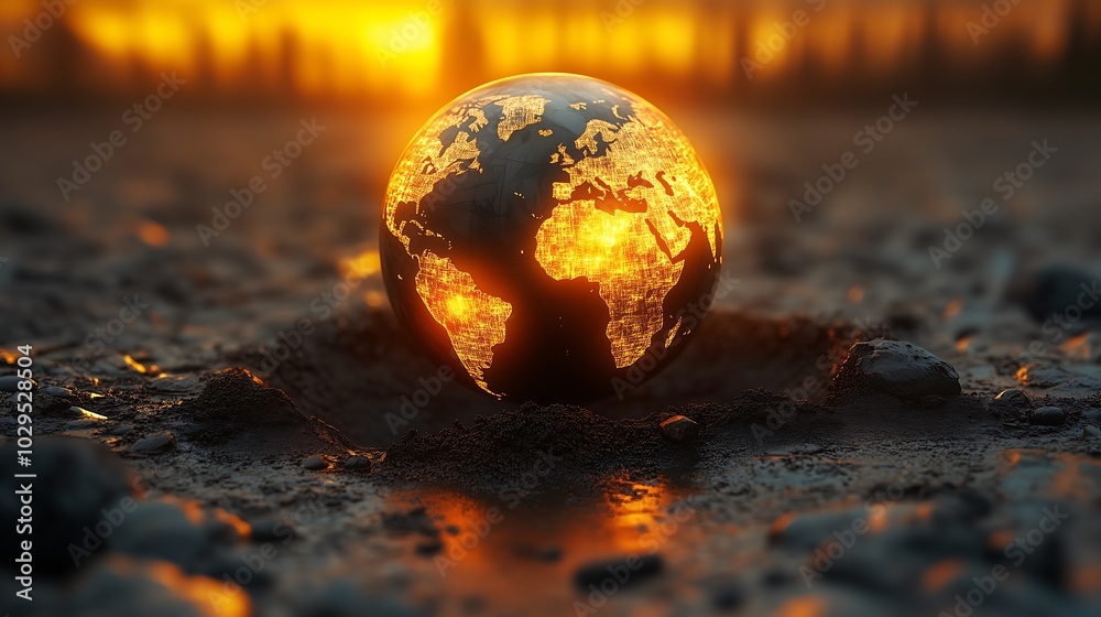 Glowing earth on cracked surface Glowing earth on cracked surface