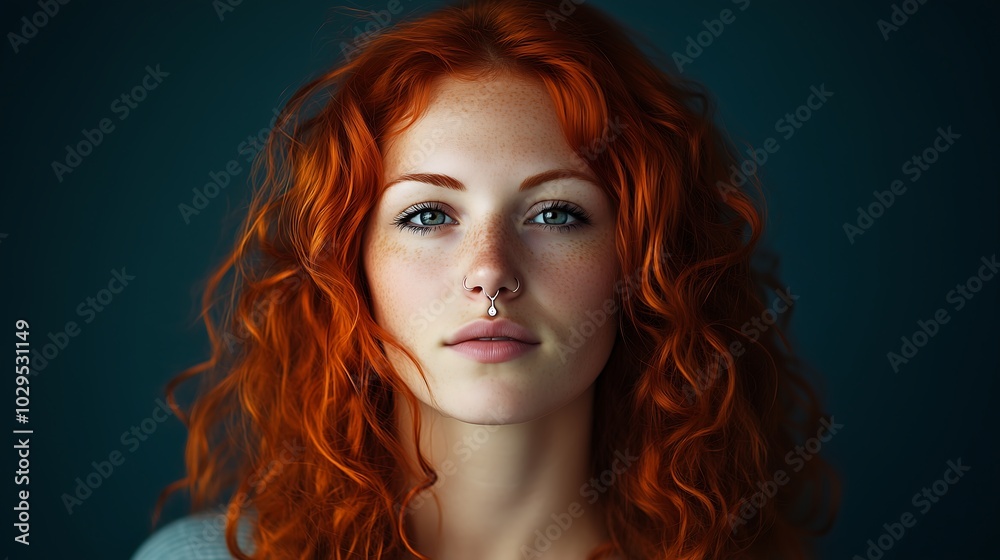Portrait of red-haired woman on dark background Portrait of red-haired woman on dark background