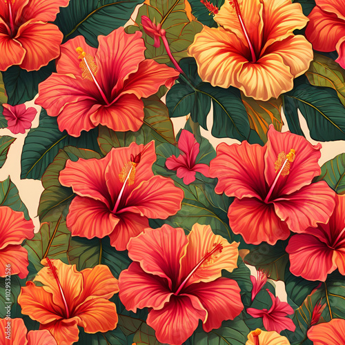 Wallpaper Mural Hibiscus Flower Digital Paper Torontodigital.ca