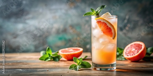 Refreshing Paloma cocktails with tequila blanco, grapefruit juice, sparkling water, and mint leaves
