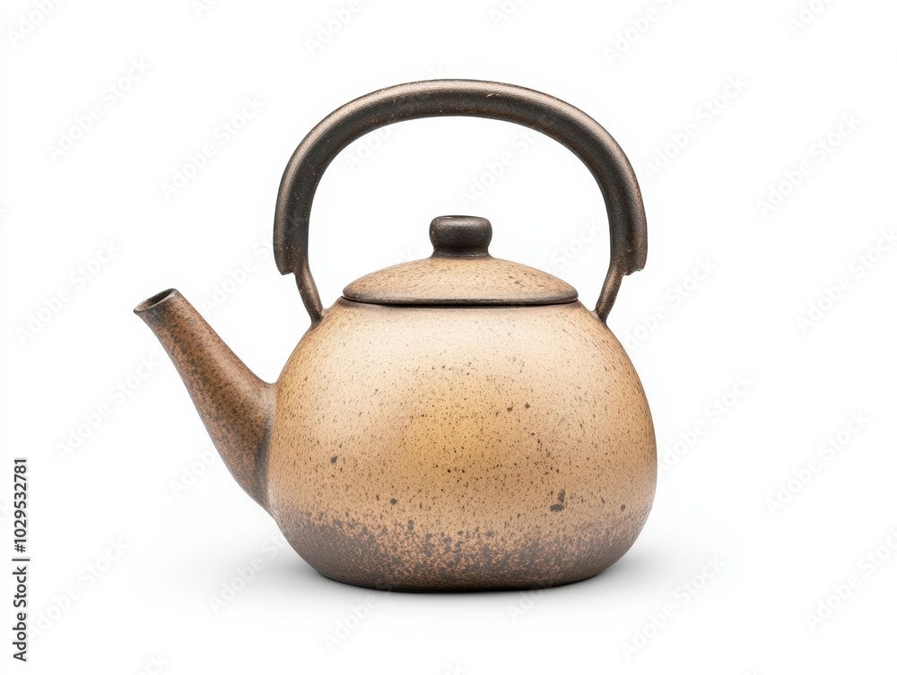Ceramic teapot with a smooth surface and elegant handle, white isolated background Ceramic teapot with a smooth surface and elegant handle, white isolated background