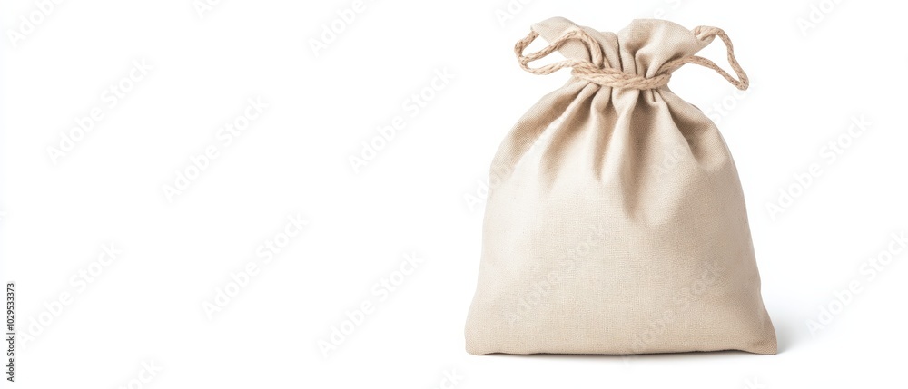 Natural fabric sack bag with drawstring, isolated on white background. Natural fabric sack bag with drawstring, isolated on white background.