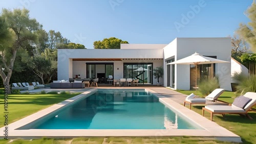 Wallpaper Mural Modern Villa with Swimming Pool and Lush Greenery Torontodigital.ca