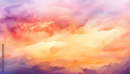 abstract watercolor background sunset sky orange purple