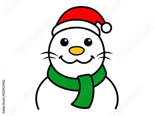 Vector Outline of A cute Otter wearing a Santa clause hat and scarf on white background   