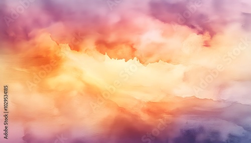 abstract watercolor background sunset sky orange purple