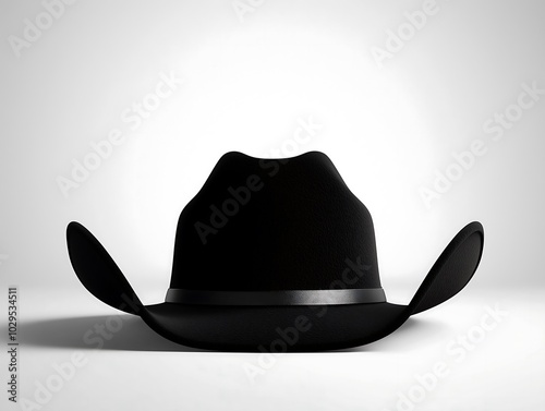Black cowboy hat isolated on white	 photo