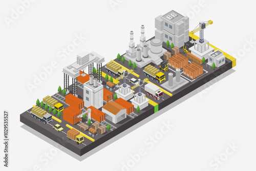 Industrial crane on the railway isometric