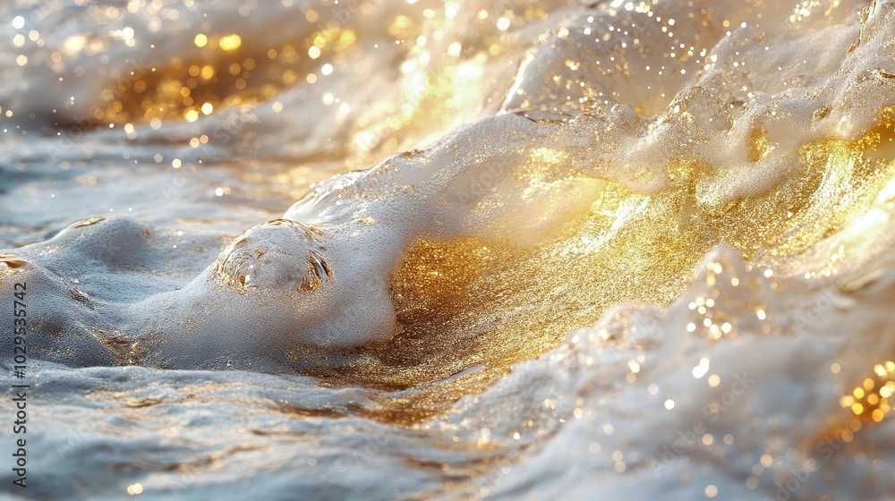 Golden Waves Captivating Ocean Foam and Sparkling Sunlight Reflections Golden Waves Captivating Ocean Foam and Sparkling Sunlight Reflections