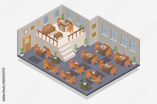 Coffee house interior isometric