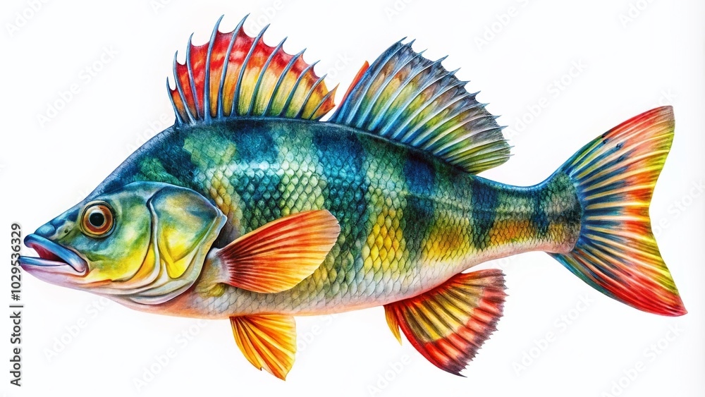 Fototapeta premium Perch Fish Isolated on White Background for Freshwater Fish Photography