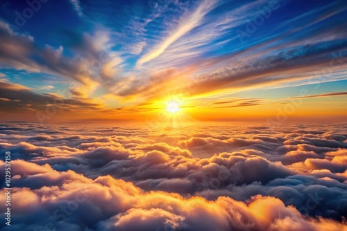 panoramic view of sunset and sunrise over the clouds in the sky