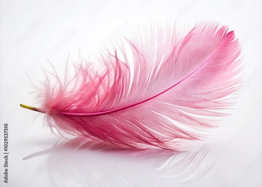 Pink Feather on White Background - Candid Photography for Elegant Decor and Artistic Use