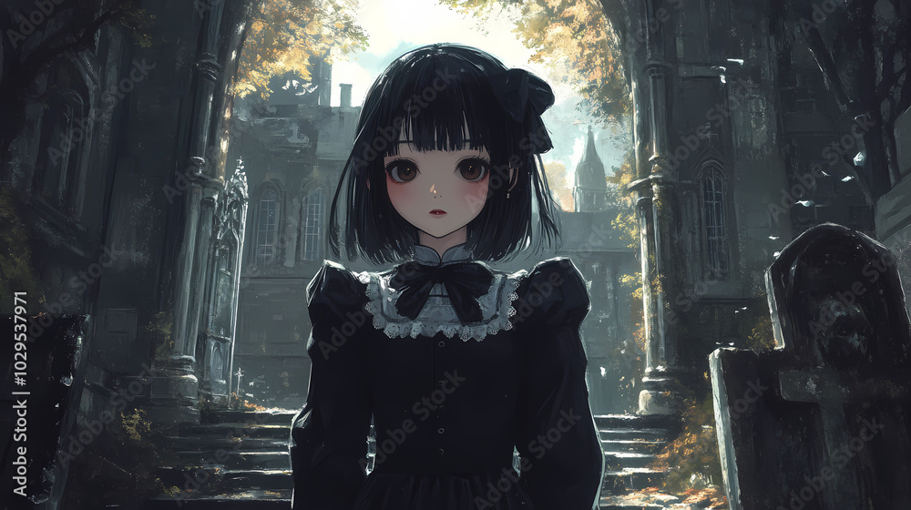 Fototapeta premium Cute Yandere Anime Girl with Horror Vibes Dark Wallpaper