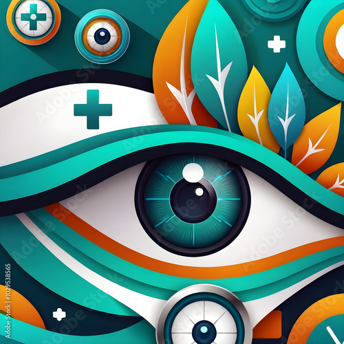 The banner prominently displays an eye icon, representing ophthalmology or vision-related medical services. This icon is integrated into a professional layout suitable for a medical clinic or healthca photo