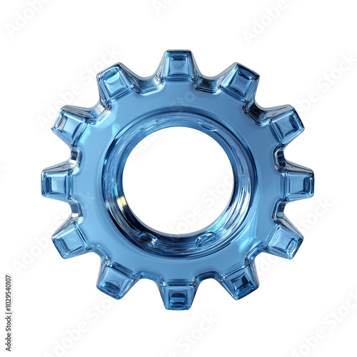  3D gear icon blue color frosted glass material
