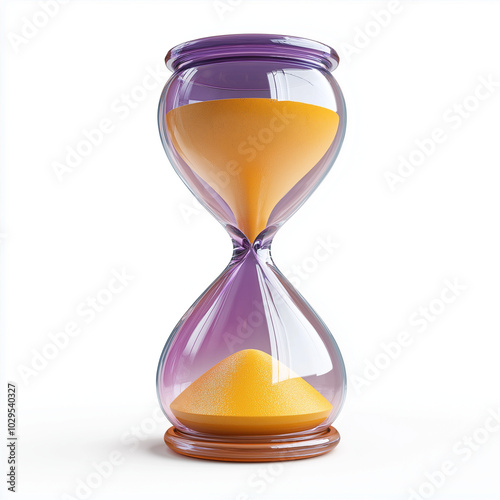 Hourglass icon with a purple base yellow sand photo