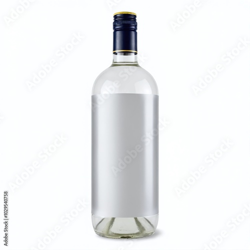 Clear glass bottle with blank label, ideal for customizing beverages or showcasing unique contents, set on a clean background