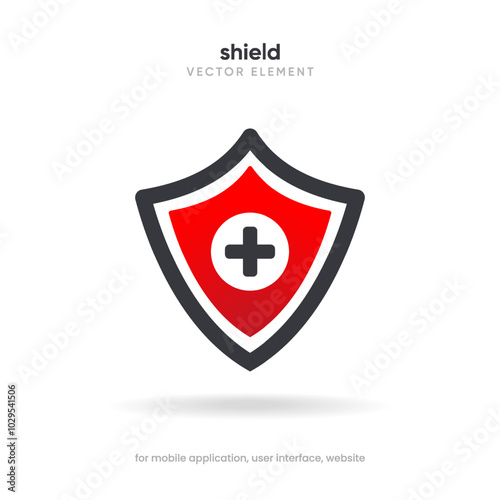 Flat health insurance icon set, medical health protection shield symbol with cross, healthcare medicine icon. Vector eps10