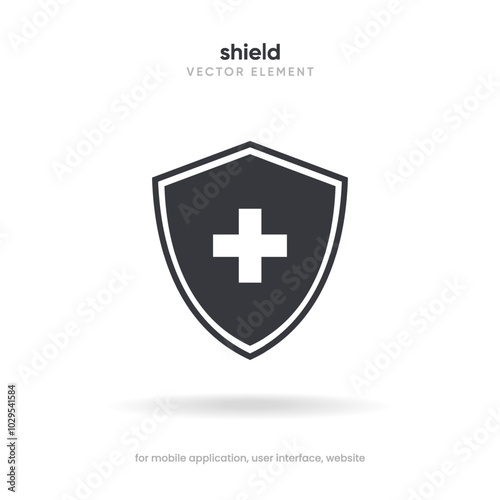Flat health insurance icon set, medical health protection shield symbol with cross, healthcare medicine icon. Vector eps10