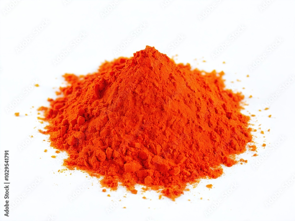 Bright orange powder of turmeric stacked in a mound on a white surface, showcasing vibrant color and fine texture in natural light Bright orange powder of turmeric stacked in a mound on a white surface, showcasing vibrant color and fine texture in natural light