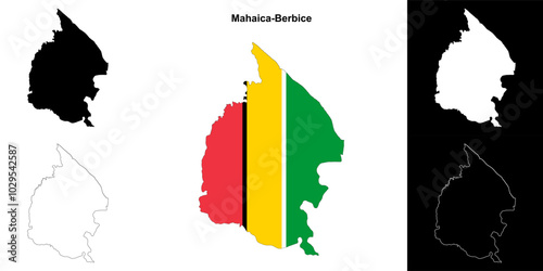 Mahaica-Berbice region outline map set