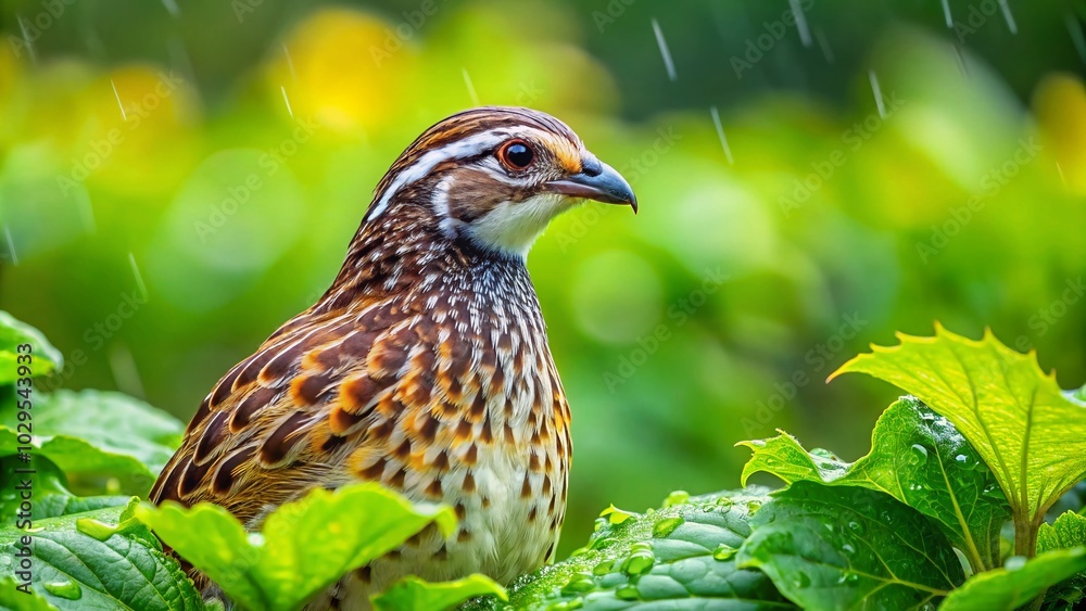 Rain Quail in a Lush Landscape with Bokeh Effect for Wildlife Photography Rain Quail in a Lush Landscape with Bokeh Effect for Wildlife Photography