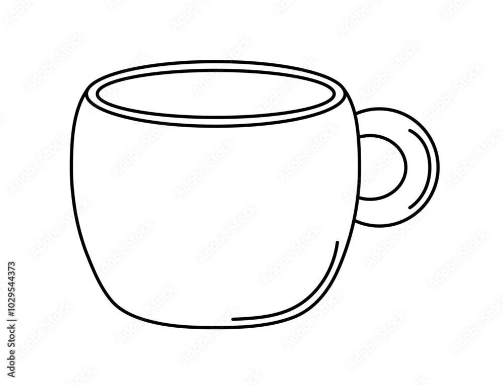 Outline Cup with handle. Contour tea Mug. Drawn tableware for hot drinks, Tableware for coloring. Line kitchen Utensils. Vessel for drinking coffee. Isolated on white background. Vector illustration Outline Cup with handle. Contour tea Mug. Drawn tableware for hot drinks, Tableware for coloring. Line kitchen Utensils. Vessel for drinking coffee. Isolated on white background. Vector illustration