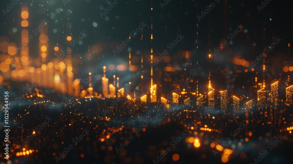Fototapeta premium Abstract Data Visualization with Golden Particles