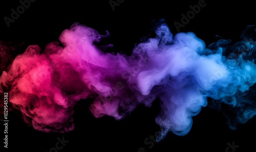 Dense multicolored smoke of red, purple and pink colors on a black isolated background. Background of smoke vape